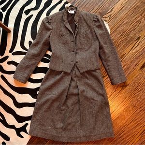 Vintage Brown Tweed Skirt Set